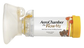 Bild på AeroChamber Plus Flow-Vu andningsbehållare med mask, medium (gul) 1 st
