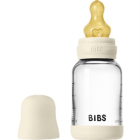 Bild på BIBS Glass Baby Bottle Round Latex 120 ml Slow Flow Ivory