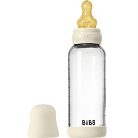 Bild på BIBS Glass Baby Bottle Round Latex 240 ml Medium Flow Ivory