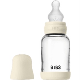 Bild på BIBS Glass Baby Bottle Round Silicone 120 ml Slow Flow Ivory