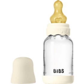Bild på BIBS Glass Boheme Baby Bottle Round Latex 120 ml Slow Flow Ivory