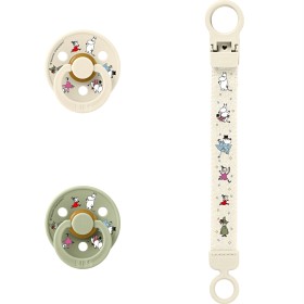 Bild på Bibs x Moomin Colour Pacifier & Loop Clip Gift Set Latex Size 2 Ivory/Sage