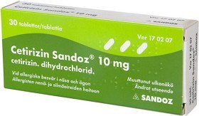Bild på Cetirizin Sandoz, filmdragerad tablett 10 mg 30 st