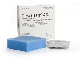 Bild på Descutan, kutan lösning och medicinerad svamp 4 % 4 x 15 ml