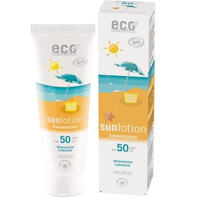Bild på Eco Cosmetics Sollotion Neutral SPF 50 Sheasmör & Nattljusolja 125 ml