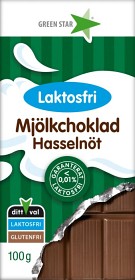 Bild på Green Star Laktosfri Mjölkchoklad Hasselnöt 100 g