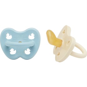 Bild på Hevea Natural Rubber Pacifier Orthodontic Newborn 0+ Months 2-pack - Milky white & Baby Blue