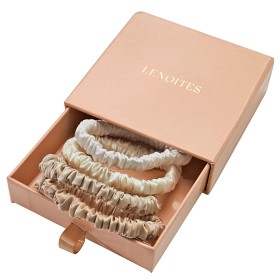 Bild på Lenoites Smala scrunchies i siden Vit, Krämvit, Beige & Ljusbrun