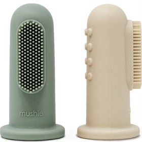 Bild på Mushie Fingertandborste, Cambridge Blue / Shifting Sand