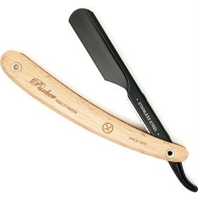 Bild på Parker Shaving PTPBA Light Wood Handle Push Type Black Blade Holder Barber/Straight Razor