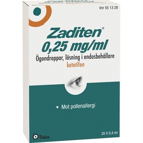 Bild på Zaditen, ögondroppar, lösning i endosbehållare 0,25 mg/ml 20 x 0,4 ml