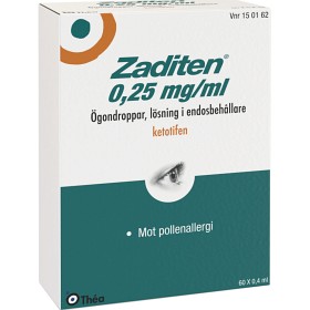 Bild på Zaditen, ögondroppar, lösning i endosbehållare 0,25 mg/ml 60 x 0,4 ml