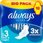 Always Ultra Bindor Day & Night (Storlek 3) med vingar 18 st