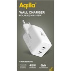 Aqiila väggladdare GaN 45W PD 2x USB-C 1 st