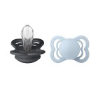 BIBS Supreme 2-pack Silicone Size 1 Iron/Baby Blue
