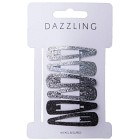 Dazzling Hårspännen glitter svart silver 6-pack
