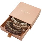 Lenoites Smala scrunchies i siden Beige, Ljusbrun, Brun & Kaffe